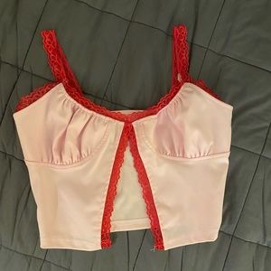Light pink lace trim open crop top